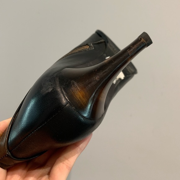 Y2K Leather Heeled Mid Calf Two colour Tone Boots, rounded toe - Picture 10 of 16